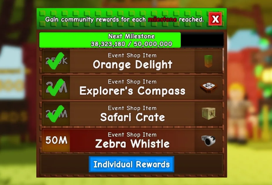 Safari Harvest Event grow a garden milestone